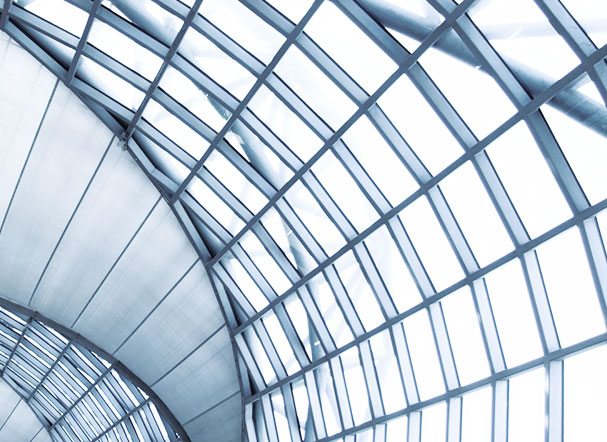 Bottom image of a glass ceiling, mirrored in blue